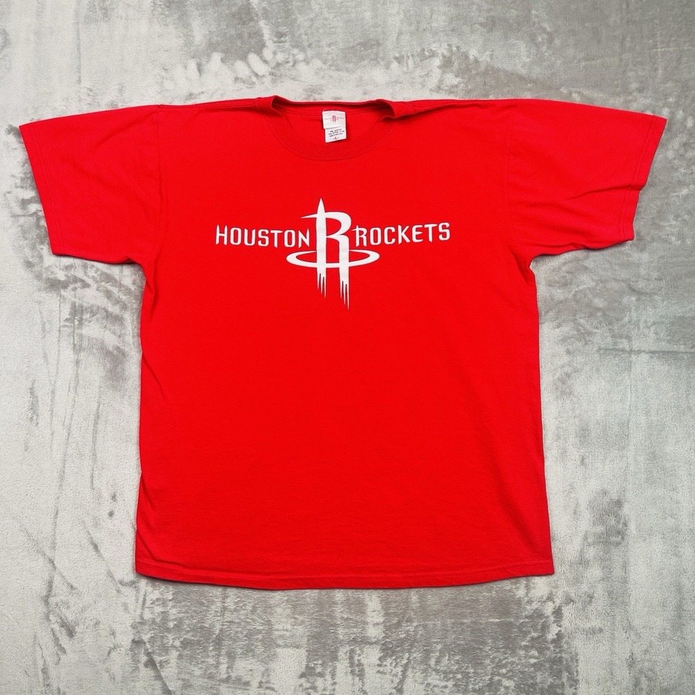 Houston Rockets T Shirt Adult Size Large Red Short Sleeve Basketball 100% Cotto